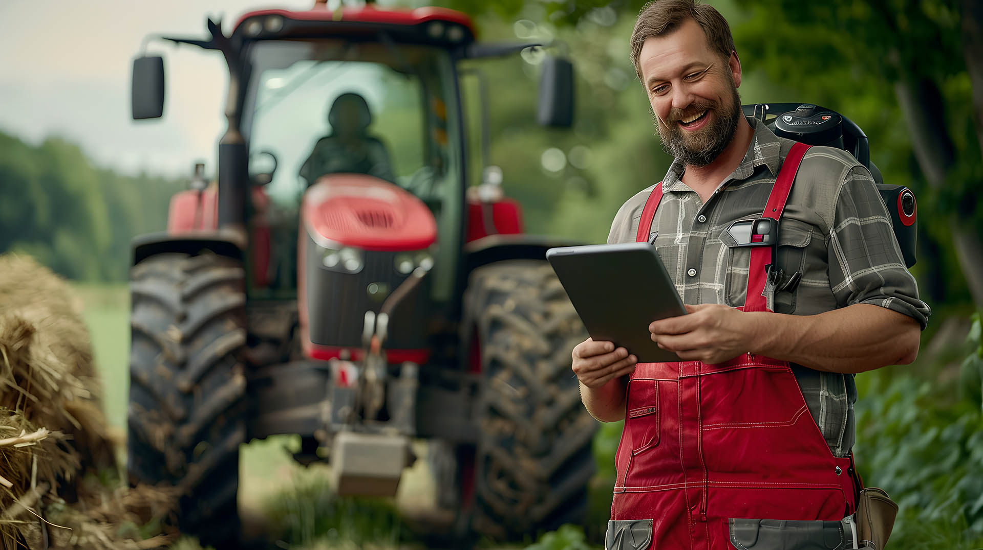 Smiling Farmer with Tablet in Field